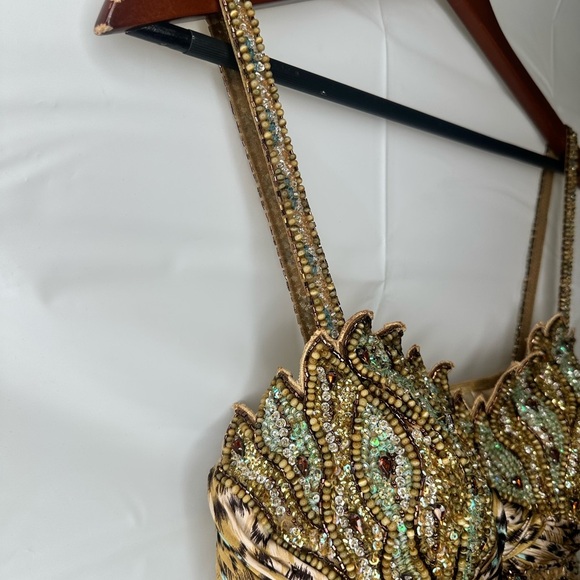 Y2K Vintage Aspeed USA Leopard Print Turquoise Accent Beaded A Line Gown size L - Picture 8 of 16